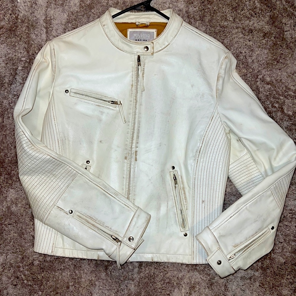 Wilson’s Leather Artificially-Aged off-white Motorcycle Jacket - Like New!